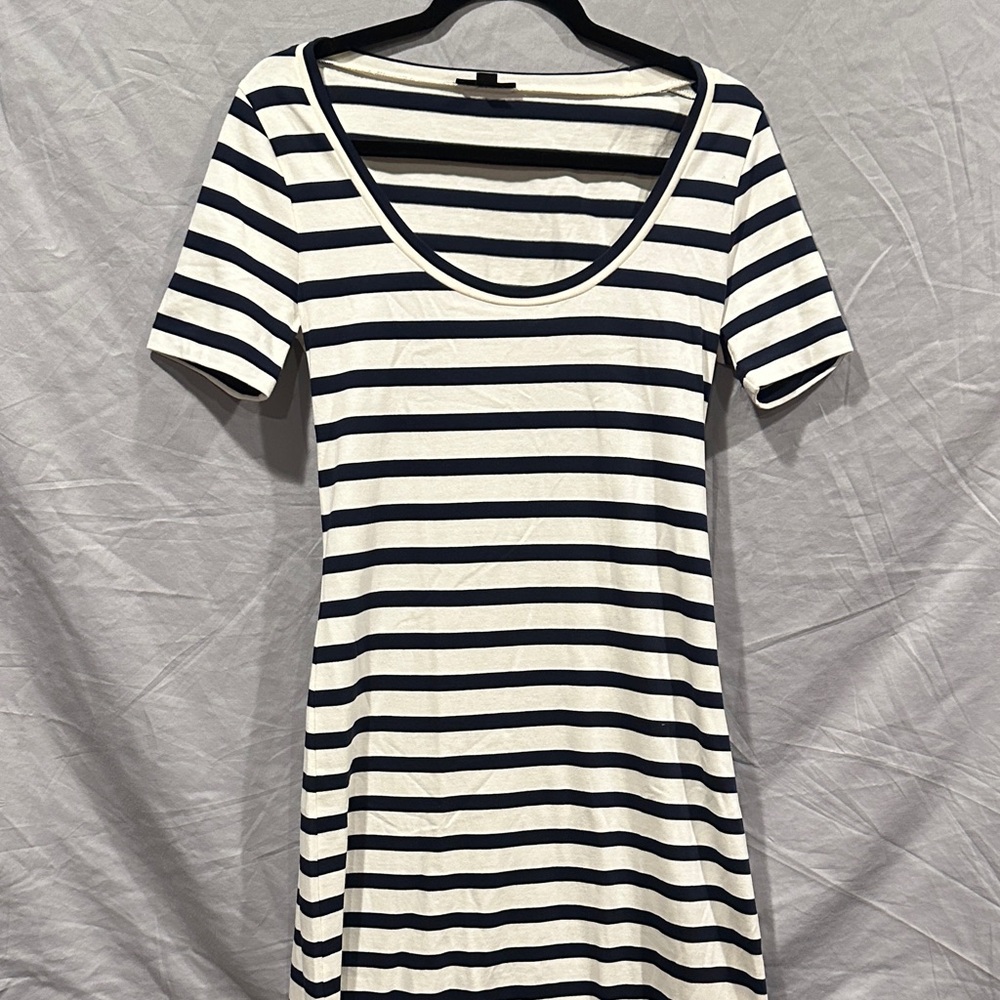 J. Crew Black and White Striped Short Sleeve Dress